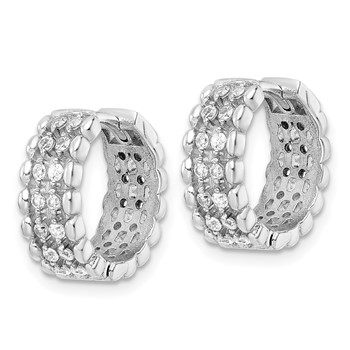 Sterling Silver Rhodium-plated Polished CZ Hinged Hoop Earrings — alternate view