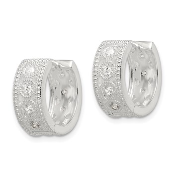 Sterling Silver CZ Hinged Hoop Earrings — alternate view