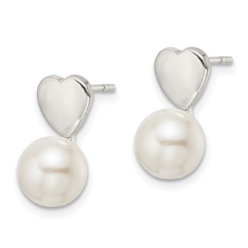 Sterling Silver Shell Pearl Heart Post Earrings — alternate view