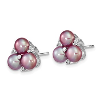 Sterling Silver Rhodium-plated 5-6mm Purple Button Freshwater Cultured Pearl Post Earrings — alternate view