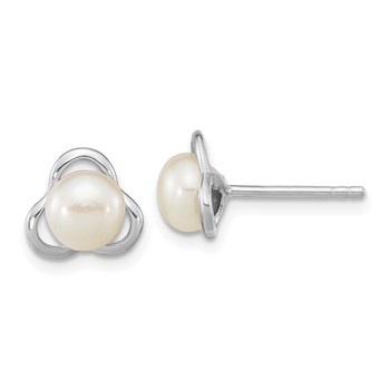 Sterling Silver Rhodium-plated 6-7mm White Button Freshwater Cultured Pearl Post Earrings