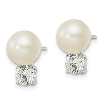 Sterling Silver CZ and 7-8mm Imitation Shell Pearl Post Earrings — alternate view