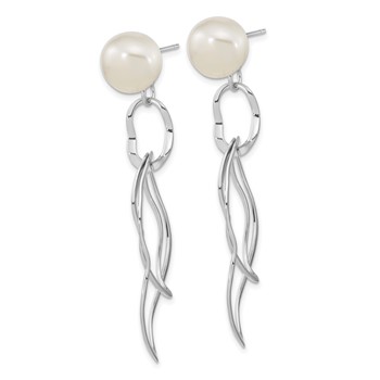 Sterling Silver Rhod-plated 10-11mm White Baroque FWC Pearl Dangle Earrings — alternate view