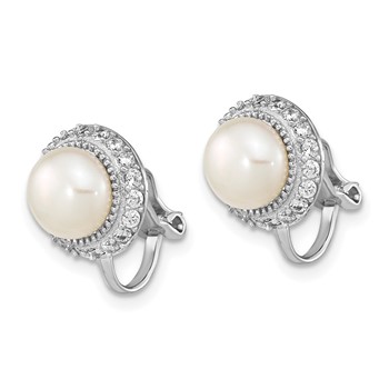 Sterling Silver Rhodium-plated 7-8mm White Button Freshwater Cultured Pearl Non-pierced Earrings — alternate view