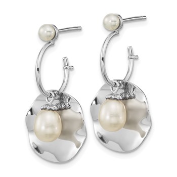 Sterling Silver Rhodium-plated 3-6mm White Rice FWC Pearl Dangle Earrings — alternate view
