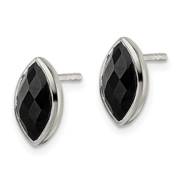 Sterling Silver Polished Marquise Onyx Post Earrings — alternate view