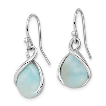 Sterling Silver RH-plated Polished Twist Larimar Teardrop Dangle Earrings — alternate view