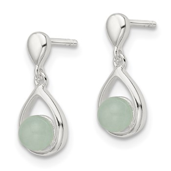 Sterling Silver Polished Light Blue Quartzite Teardrop Post Dangle Earrings — alternate view