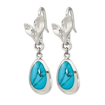 Sterling Silver Polished Reconstituted Turquoise Teardrop Earrings — alternate view