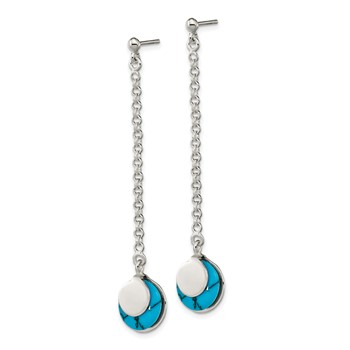 Sterling Silver Polished Reconstituted Turquoise Chain Dangle Post Earrings — alternate view