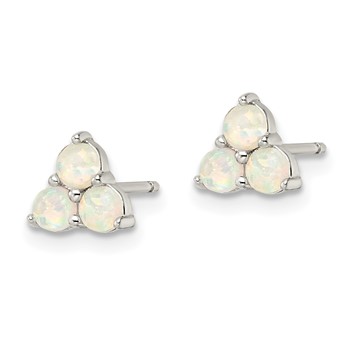 Sterling Silver Rhod-plated Polished Created Opal Cluster Post Earrings — alternate view