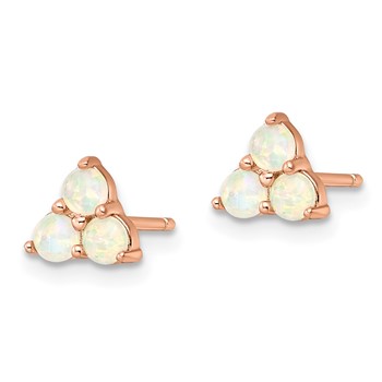 Sterling Silver Rose-tone Polished Triple Created Opal Cluster Post Earring — alternate view