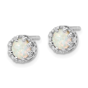 Sterling Silver Rhodium-plated Polished Created Opal Post Earrings — alternate view