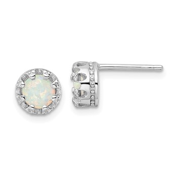 Sterling Silver Rhodium-plated Polished Created Opal Post Earrings