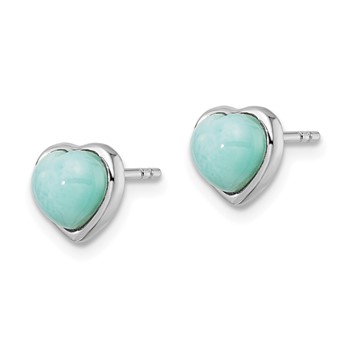 Sterling Silver Rhodium-plated Polished Larimar Heart Post Earrings — alternate view