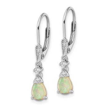 Sterling Silver RH-plated CZ & Created Opal Teardrop Leverback Earrings — alternate view
