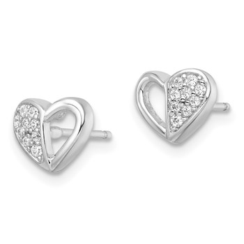 Sterling Silver Rhodium-plated CZ Heart Post Earrings — alternate view
