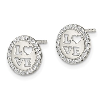 Sterling Silver Polished CZ Love Post Earrings — alternate view