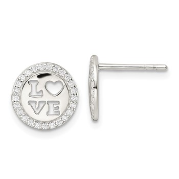 Sterling Silver Polished CZ Love Post Earrings