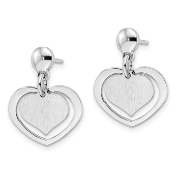 Sterling Silver Rhodium-plated Satin Heart in Heart Dangle Post Earrings — alternate view