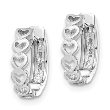 Sterling Silver RH-plated Brushed and Polished Finish Heart Hoop Earrings — alternate view