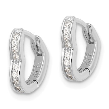 Sterling Silver Polished Rhodium-plated CZ Heart Shaped Hoop Earrings — alternate view