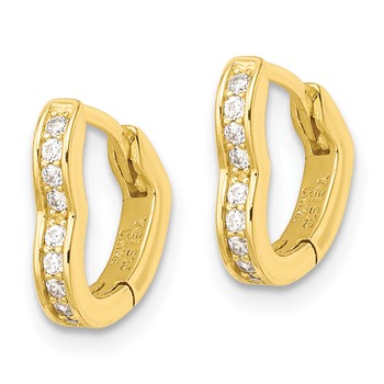 Sterling Silver Polished Gold-tone CZ Hinged Heart Shaped Hoop Earrings — alternate view