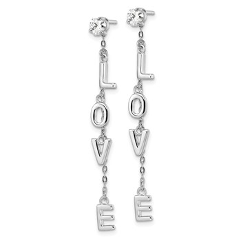 Sterling Silver Rhodium-plated Polished LOVE CZ Dangle Post Earrings — alternate view