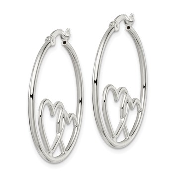 Sterling Silver Hearts Round 1.5x30mm Hoop Earrings — alternate view