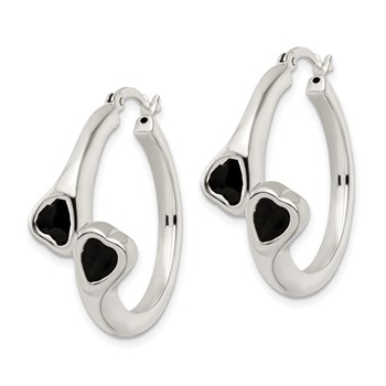 Sterling Silver Polished Black Enameled ByPass Circle Hoop Earrings — alternate view