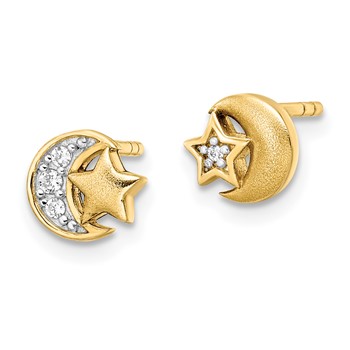 Affordable Expressions Sterling Silver Gold-tone CZ Star and Moon Post Earrings — alternate view