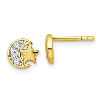 Affordable Expressions Sterling Silver Gold-tone CZ Star and Moon Post Earrings