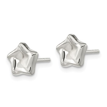 Sterling Silver Polished Wavy Puffed Star Post Earrings — alternate view
