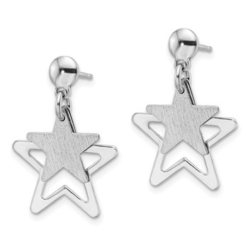Sterling Silver Rhodium-plated Satin Star in Star Dangle Post Earrings — alternate view