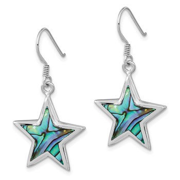 Sterling Silver Rhodium-plated Polished Abalone Star Dangle Earrings — alternate view