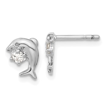 Sterling Silver Rhodium-plated CZ Dolphin Post Earrings