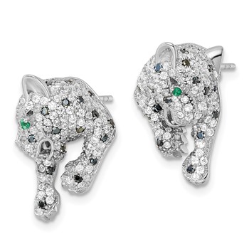 Sterling Silver Rhodium-plated Polished CZ Cheetah Post Earrings — alternate view