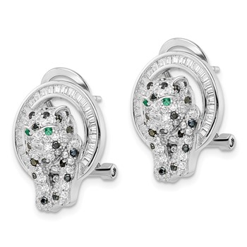 Sterling Silver Rhod-plated CZ Circle with Cheetah Post Omega Back Earrings — alternate view