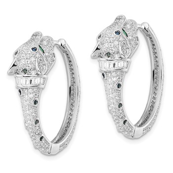 Sterling Silver Rhodium-plated Polished CZ Cheetah Hinged Hoop Earrings — alternate view