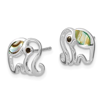 Sterling Silver RH-plated Abalone Elephant Post Earrings — alternate view