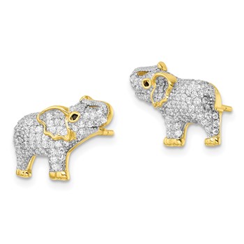 Sterling Silver Rhodium-plated Gold-tone CZ Elephant Post Earrings — alternate view