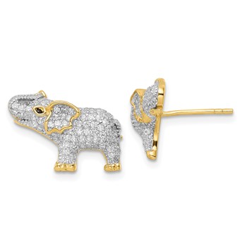 Sterling Silver Rhodium-plated Gold-tone CZ Elephant Post Earrings