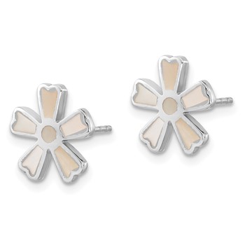 Sterling Silver Rhodium-Plated Polished MOP Flower Post Earrings — alternate view