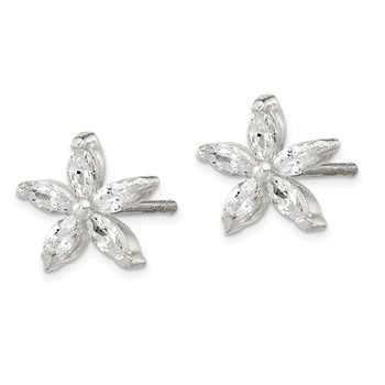 Sterling Silver Polished CZ Flower Post Earrings — alternate view