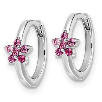 Sterling Silver Rhodium-plated Polished Dark Pink CZ Earrings — alternate view