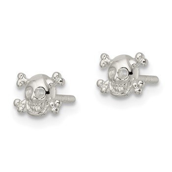 Sterling Silver Polished Skull and Crossbones Post Earrings — alternate view