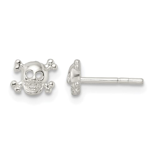 Sterling Silver Polished Skull and Crossbones Post Earrings