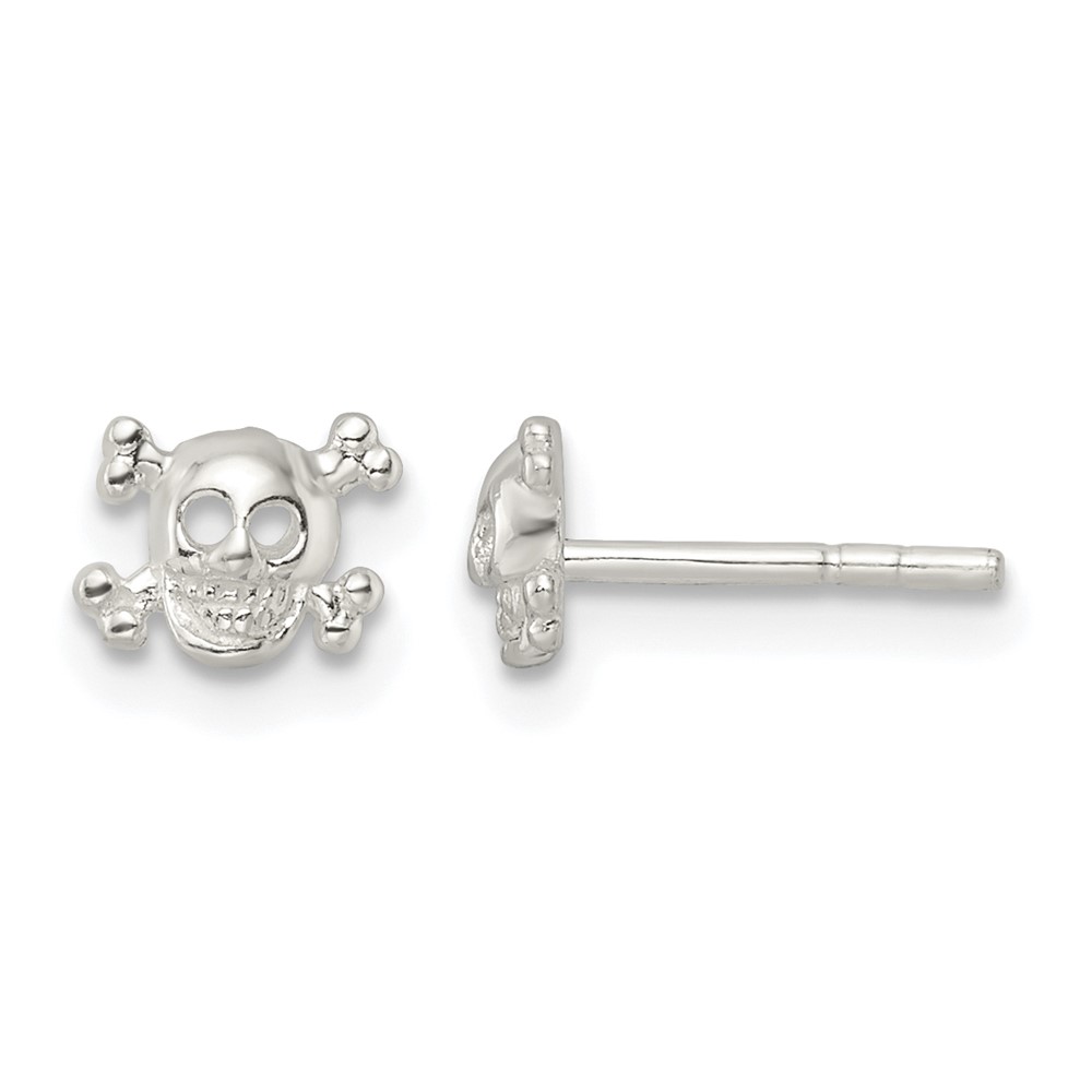 Sterling Silver Polished Skull and Crossbones Post Earrings