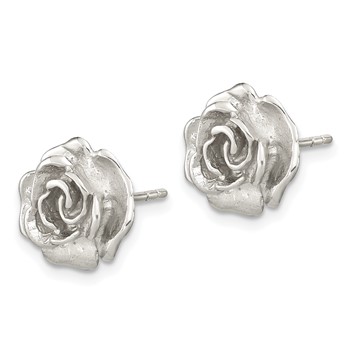 Sterling Silver Rhodium-plated Rose Post Earrings — alternate view