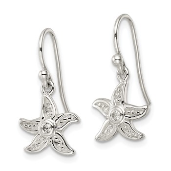 Sterling Silver Textured CZ Center Starfish Shepherd Hook Earrings — alternate view